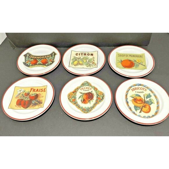 Williams Sonoma Roseanna Canape Plates (6) Fruit Design Tidbit Appetizer Display - Picture 1 of 7